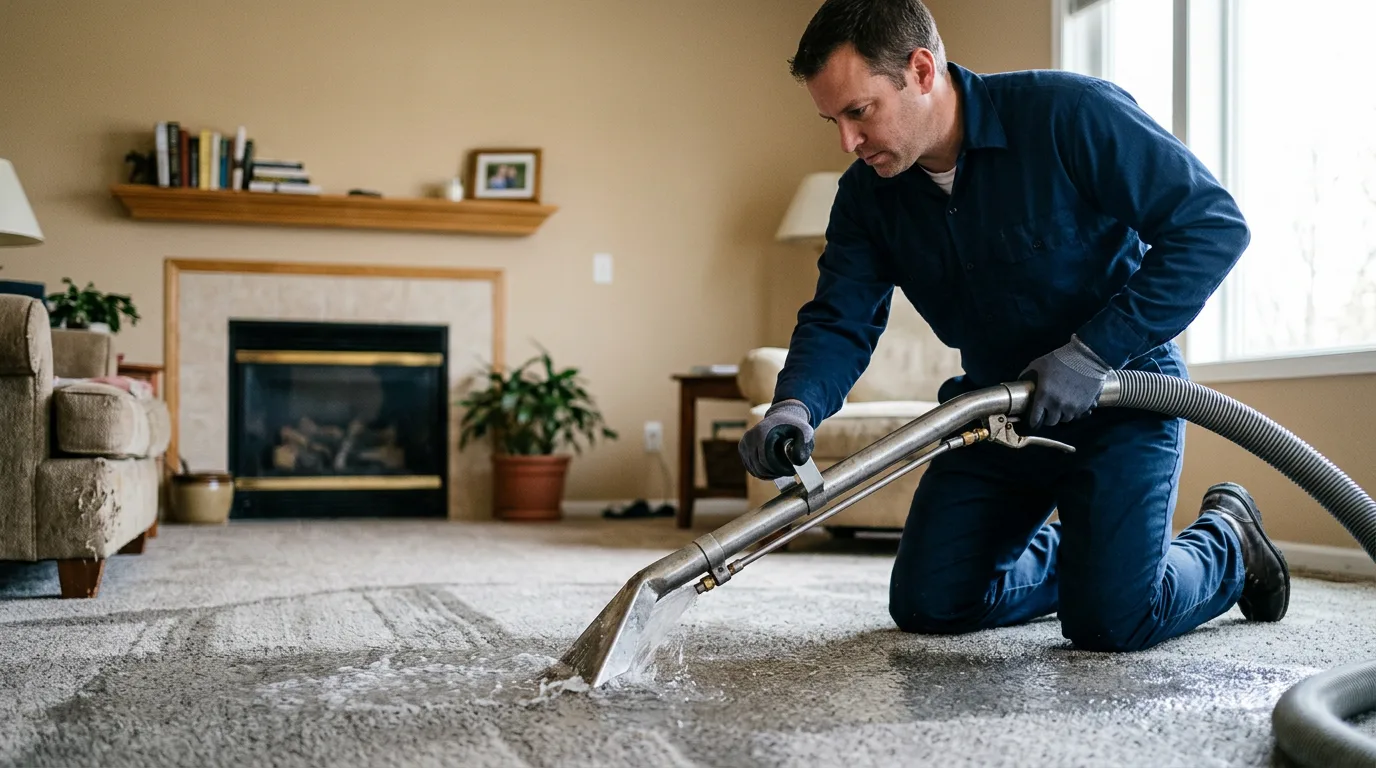 Water damage restoration technician working near Osseo, MI